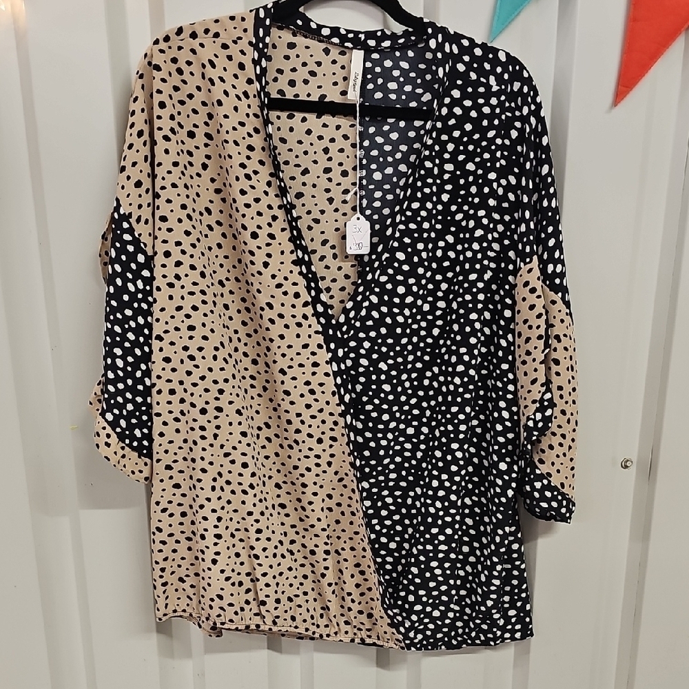 Polka Dot Blouse with V-Neck